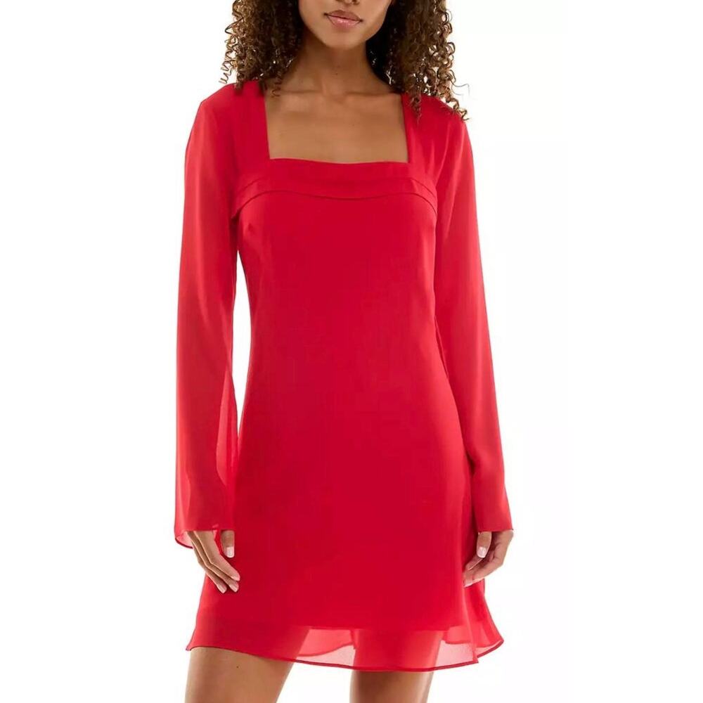 B Darlin Juiniors Long Sleeve A-line Mini Dress Size 7/8 Square Neck Chiffon NEW